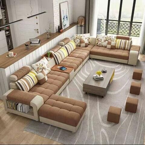 Living Room Sofa - Sofa - Fashion Fabric Sofa - Combination Set - Cafe Hotel Furniture - Simple Leisure Sofa(BROWN)