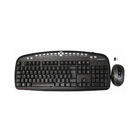 Conqueror Wireless Keyboard CB6002 2.4GHz English &amp; Arabic Labels &amp; Mouse Set Black