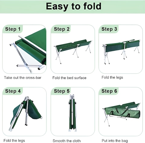 HEXAR Heavy Duty Camping Bed Double Layer Oxford Strong Sleeping Cots with Carry Bag for Adults &amp; Kids Portable Travel Folding Camping Cots for Home Office Outdoor Beach Vacation (GREEN)