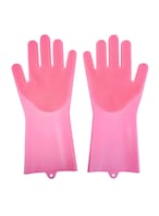 Buy Generic Silicone Dish Washing Scrubber Gloves Rose in UAE