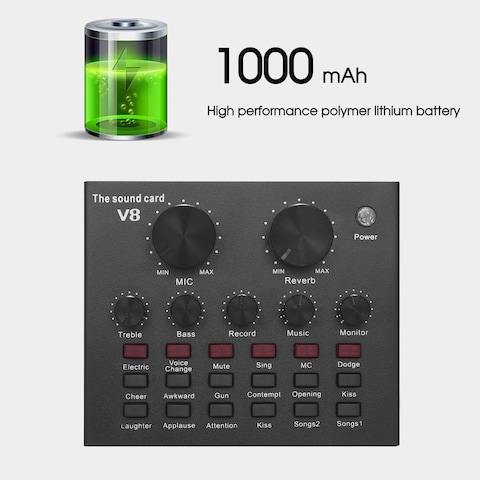 Generic-V8 Mobile Phone Sound Card Bluetooth Microphone Live USB External Sound Card DSP Chip 12 Sound Effects for Phone Computer PC Audio Broadcast