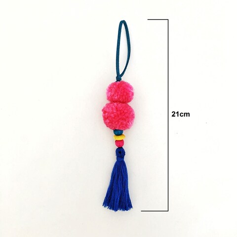 2-Piece Pompom Fluffy Hanging Charms Pink 33/21cm