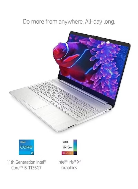 HP 5-DY2795WM Laptop With 15.6-Inch FHD Display, 16GB RAM, 512GB SSD, Core i5-1135G7 Processor, Intel Iris Xe Graphics, Windows 11, English/Arabic, Silver-International Version