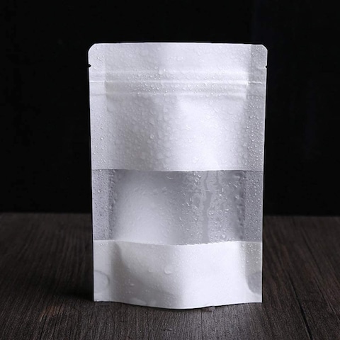 Food Pouches 12pcs Size 30x20x4cm, Kraft Stand Up Food Bags, Zip Lock Reusable Packing Pouches with Transparent Window and Tear Notch Thicken Heat Sealable, or Storing, Cookie and Snack, Paper pouch