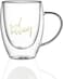 1CHASE&reg; Double Wall Good Morning Printed Glass Mug with Handle for Juice Wine Tea Coffee, Breakfast Cup Cocktail Mug for everyday use, 350 ML ,2Pcs Set.