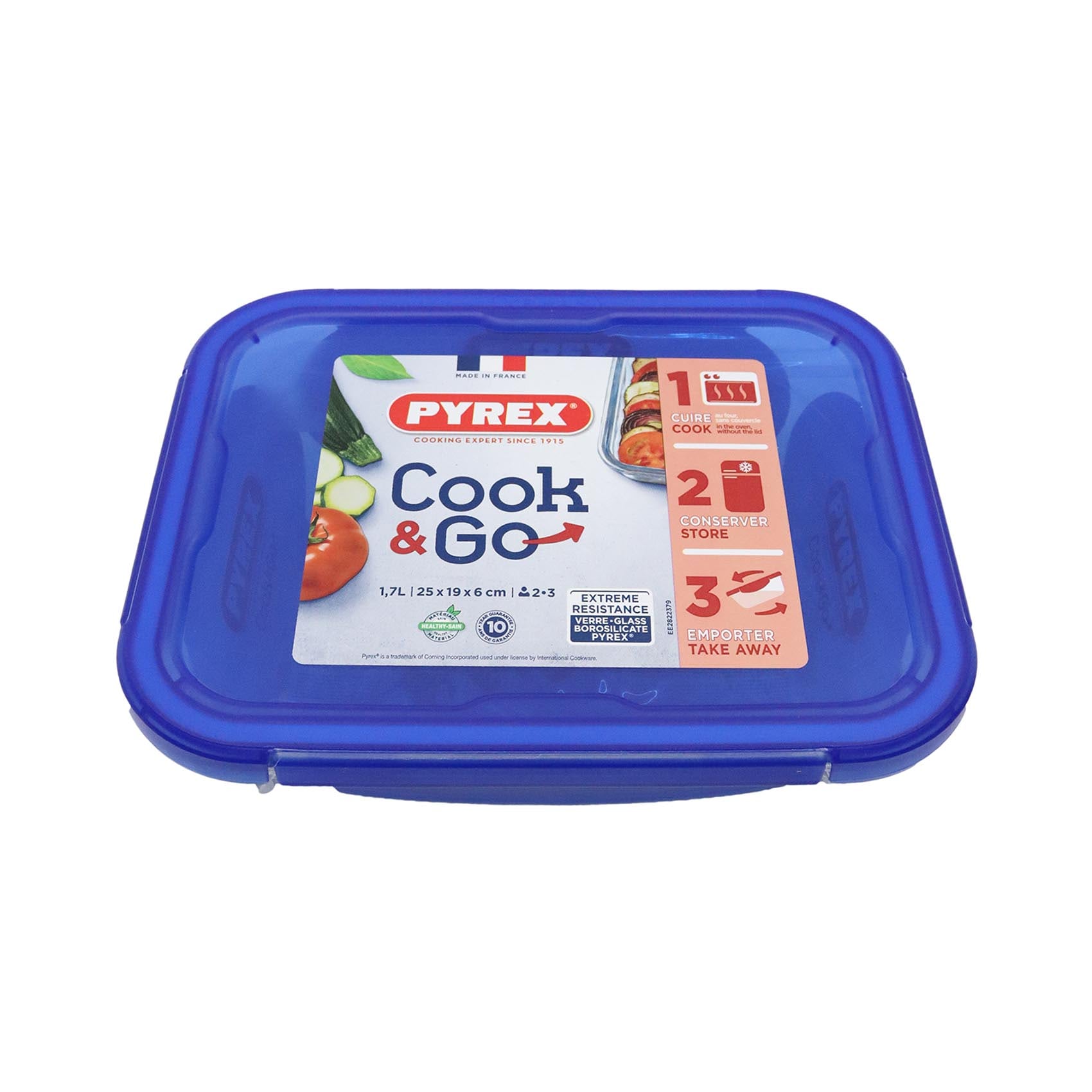 Pyrex Cook & Go Lot De 3 Lunch Box Rectangulaires 0,8L En Verre Borosilicate - Made In France - Four Et Micro-ondes