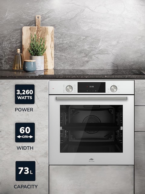 MILLEN Built In Electric Oven, 10 Cooking Modes, 73L - 3 Years Warranty, SCHOTT Inner Glass, MEO 6004 WH