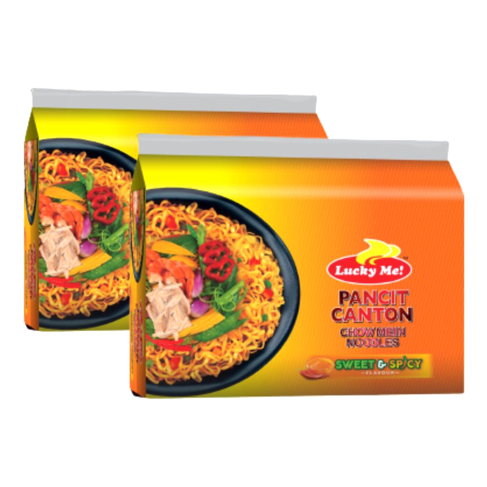 Lucky Me! Pancit Canton Chowmein Noodles Sweet And Spicy Flavour 6 Noodles 60g Pack of 2