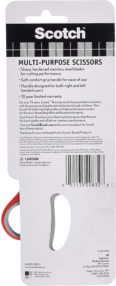 Scotch Multiporpose Scissors 1426. Stainless Steel Blade, 6 In (15cm). 1 Scissor/Pack