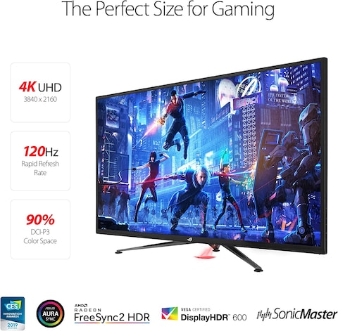 Asus Rog Strix Xg438Q 43&rdquo; Large Gaming Monitor With 4K 120Hz Freesync 2 HDR DisplayHDR 600 90% DCI-P3 Aura Sync 10W Speaker Non-Glare Eye Care With HDMI 2.0 DP 1.4 Remote Control