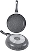Homeway Set Of 2 Non-Stick Fry Pan With 5 Layer Marble Coating, Gas &amp; Induction Friendly, 3mm Thickness, Grey - HW3458 (24cm + 26cm)