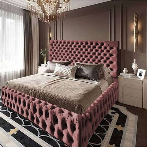 إن هاوس فالينسا هيكل سرير منجد بالمخمل - نفر ونص - 200×140 سم - زهري غامق