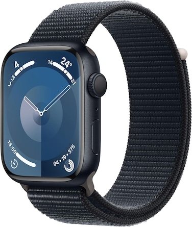 Apple Watch Series 9 (GPS 45mm) Smartwatch With Midnight Aluminum Case With Midnight Sport Loop One Size, Fitness Tracker, Blood Oxygen &amp; ECG Apps, Always-On Retina Display, Water Resistant