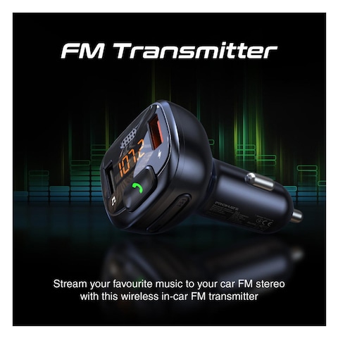 Promate SmarTune-4 FM Transmitter Kit With Handsfree And Quick Charge 3.0 Black