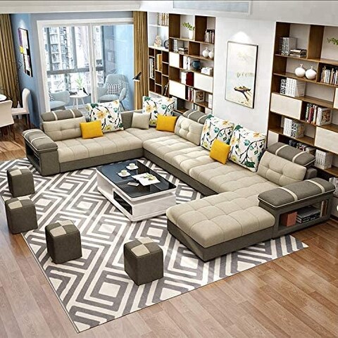 Living Room Sofa - Sofa set - Fashion Fabric Sofa - Combination Set - Cafe Hotel Furniture - Simple Leisure Sofa (Brown)