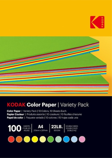 KODAK Color Paper A4 size 80gsm 100 sheets - 10 sheets each of 10 colors