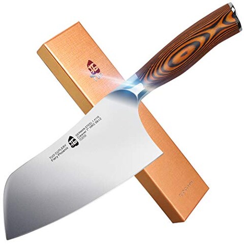 TUO Vegetable Cleaver- Chinese Chef?s Knife - Stainless Steel Kitchen Cutlery - Pakkawood Handle - Gift Box Included - 7 inch - Fiery Phoenix Series