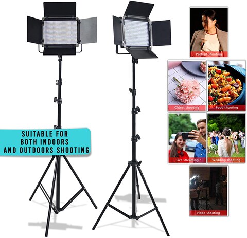 DMK Power Coopic (2 Pack) Led-540Asrc Bi-Color LED Video Panel Light With Stand 3200K-5600K For Studio Interview Cri95 Lumen 3400 Lux - Metal Housing Outdoor Video Photography Lighting