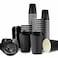 YESOCEA [50 Set] 12 oz. Black Disposable Coffee Cups With Lids - Triple Wall Ripple Hot Paper Cups for Tea, Drinks To-Go