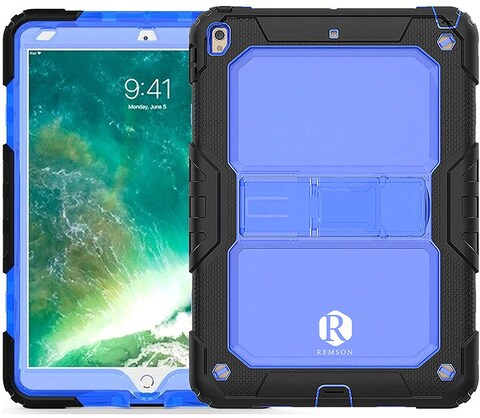 Remson Apple iPad Pro 10.5 / iPad Air 3 10.5 Rugged Shockproof Drop Protection With Kickstand/Shoulder Strap Cover (Clear Blue)