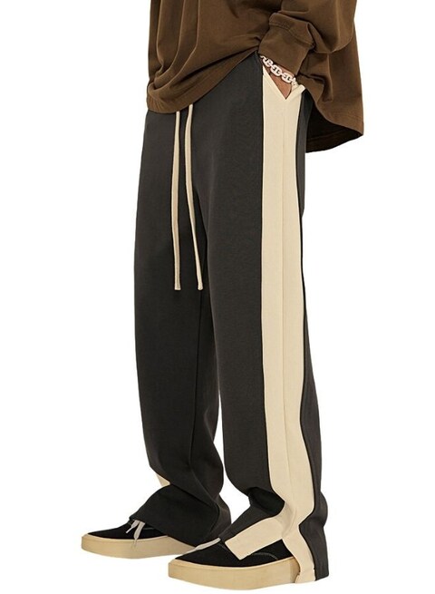 Mei Stylish Unisex Side Split Straight Long Track Pant, S Size, Black &amp; Cream