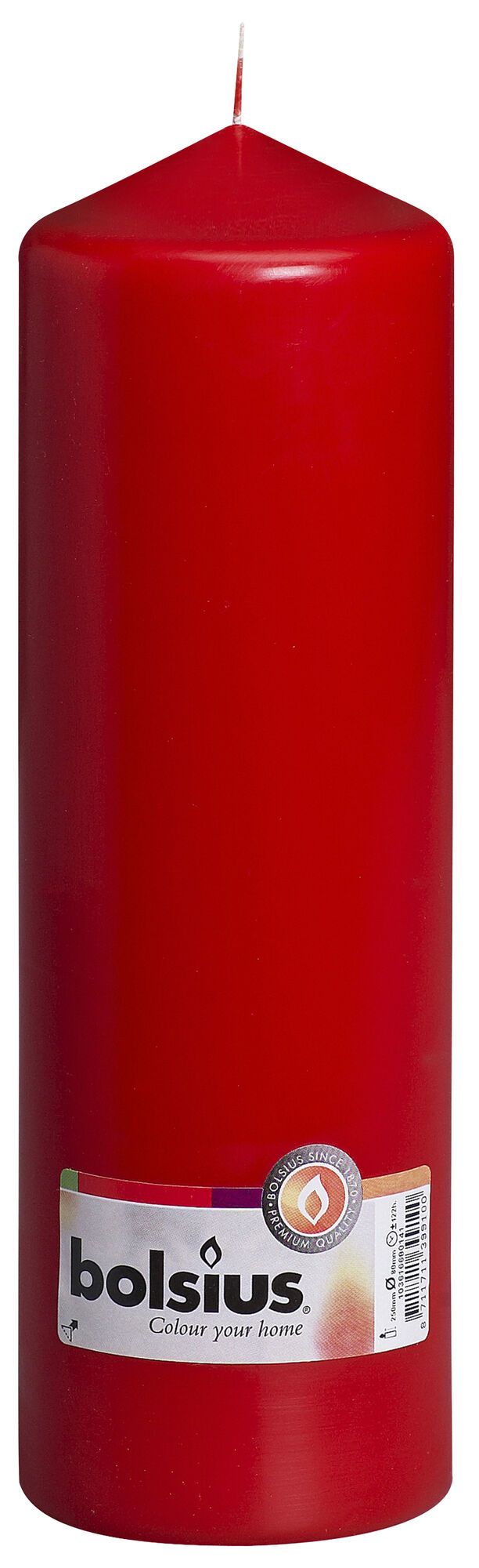 Bolsius Unscented Pillar Candle 250/78mm, Red