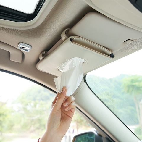 Car Visor Tissue Holder, Car Tissue Dispenser Hanging Paper Towel Holder Case For Car Seat Back And Vehicle Side Door, Multi-Use Paper Tissue Cover Case For Car &amp; Truck Decoration Beige
