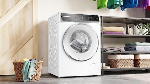 Bosch Series 8 Free-Standing Washing Machine, Front Loader 9 kg 1400 rpm, Programmable, LED-display, EcoSilence Drive, Home Connect - Remote Monitoring and Control, White, WGB244A0GC