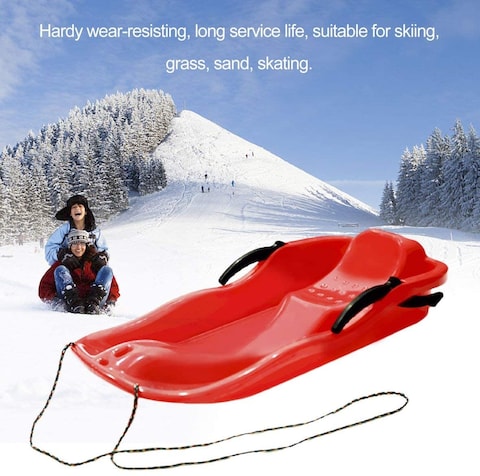 Outdoor Sports Plastic Skiing Boards Sled Luge Snow Grass Sand Board Ski Pad Snowboard With Rope For Double People(Red)