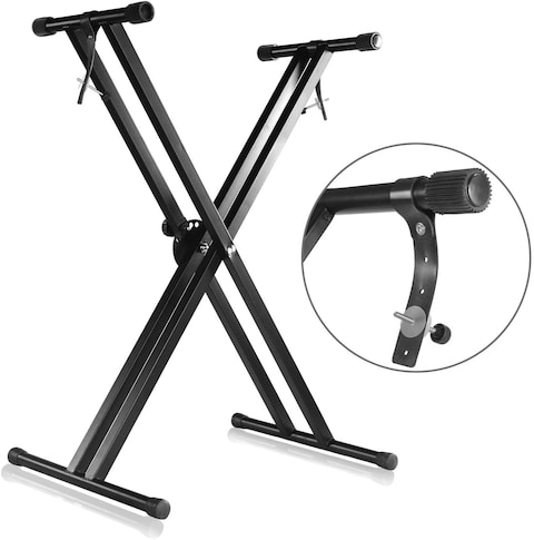 Mike Music Adjustable Double X Style Piano Keyboard Stand - Black (Double X Keyboard stand, black)
