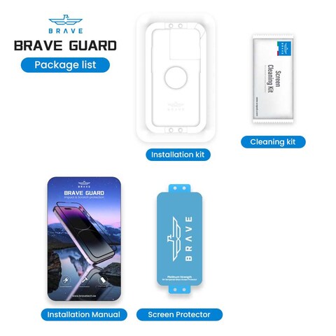 BRAVE Clear Glass Screen Protector for iPhone 14 Pro Maximum Platinum Strength Tempered Glass Edge to Edge Coverage Easy Installation Crystal Clear Perfect Touch Sensitivity