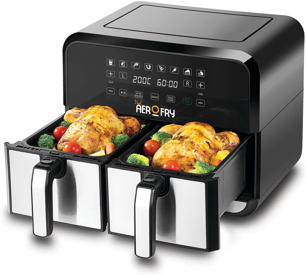 Black &amp; Decker Digital Dual Zone Air Fryer 1700W 4L+4L Capacity With Rapid Hot Air Circulation For Frying, Grilling, Broiling, Roasting And Baking, DZAF1700-B5, 2 Year Warranty