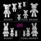 DIY MONEY SAVING COOL BUNNY (8.6 inch - 23 cm) ACRYLIC FLOW POUR PAINT SET COLORS: Light-Pink, Silver, Black. Dubai Drip Arts and Crafts.