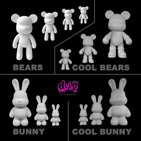 DIY MONEY SAVING COOL BUNNY (8.6 inch - 23 cm) ACRYLIC FLOW POUR PAINT SET COLORS: Light-Pink, Silver, Black. Dubai Drip Arts and Crafts.