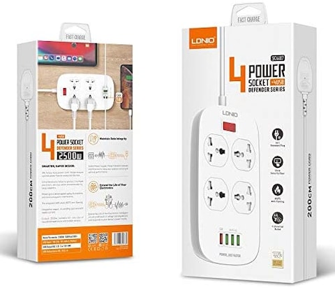 LDNIO SC4407 Independent Switch Sockets Household Plug Power Board Power Board Surge Protector Plug Adapter Popular Socket 4USB Socket QC3.0