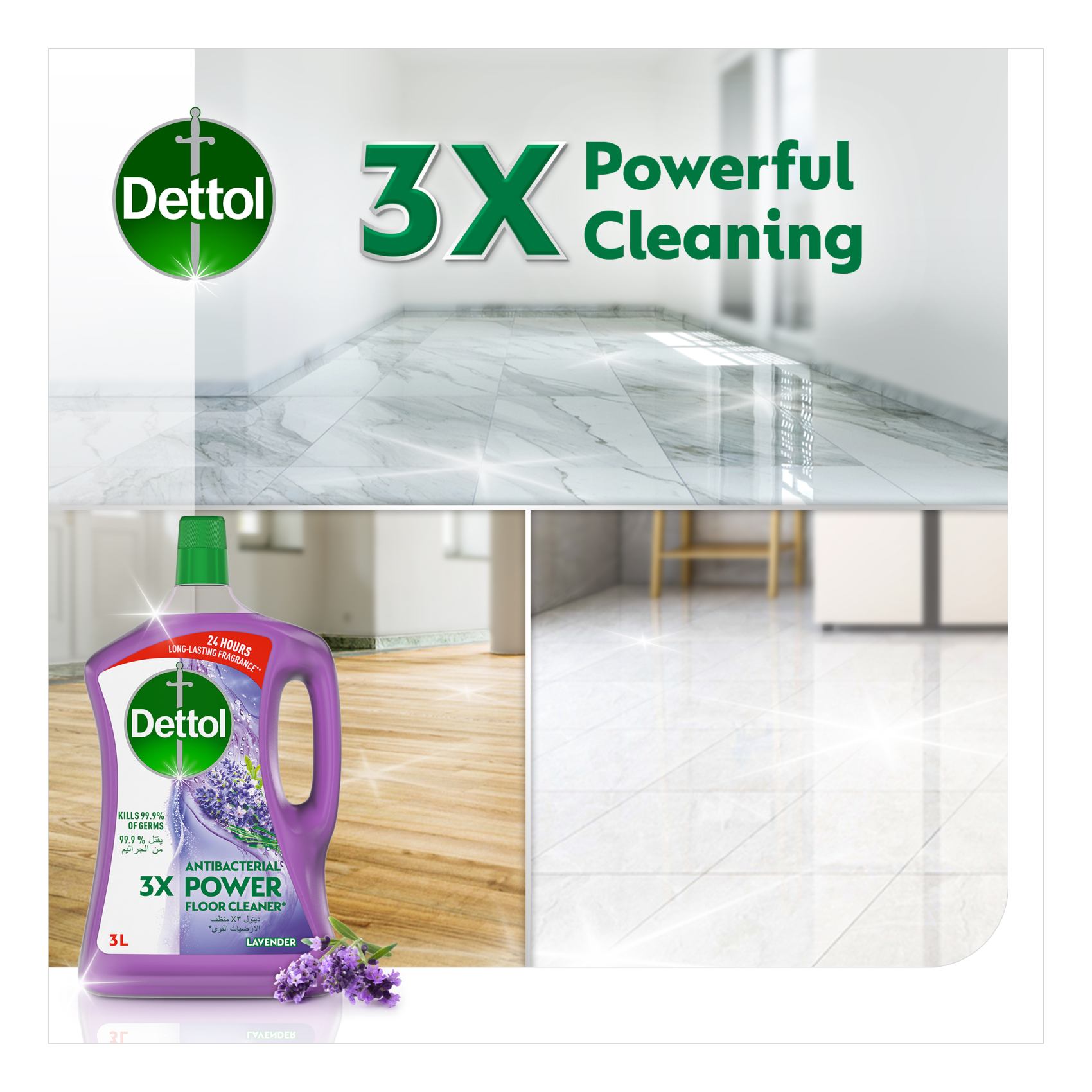 Dettol 3x Power Antibacterial Floor Cleaner Lavender 3L