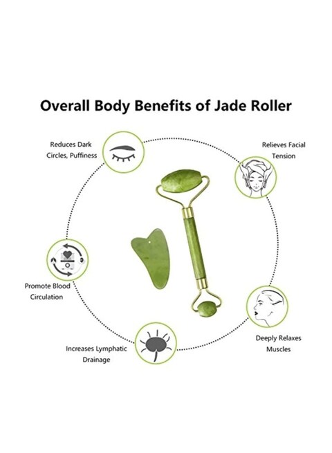Apolol - Jade Facial Roller With Gua Sha Green/Gold