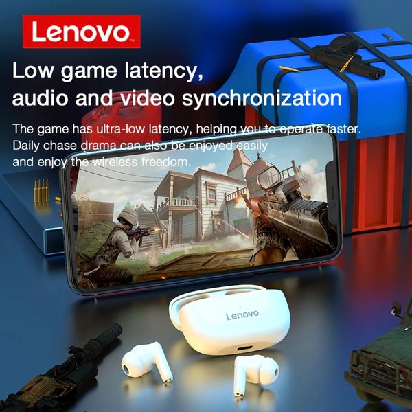 Lenovo Ht05 Tws Wireless Earbuds Bt5.0 Hifi Stereo Headphone Ipx5 Waterproof Sports Headset Noise Reduction With Hd Mic - White