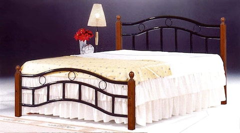 Galaxy Design Wood &amp; Steel Bed With Wooden Legs Cherry Brown- Double Size ( L x W x H ) 190 x 120 x 70 cm Model GDF-6888.No Installation included &amp; No Warranty.