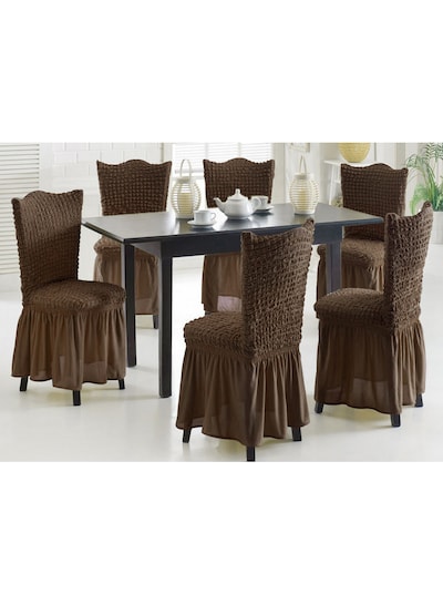 Fabienne 6-Piece Stretchable Dining Chair Cover Set Free Size Brown