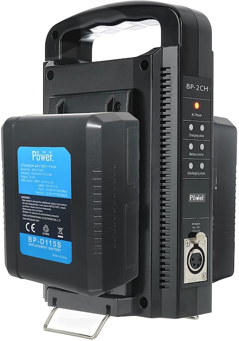 DMK Power BP-2CH Dual Quick Battery Charger and 2 X BP-D115S 14.8V 7800MAH 115WH Li-ion V mount V lock Battery Made for Sony HDCAM, XDCAM, Digital Cinema Cameras and Other Camcorders