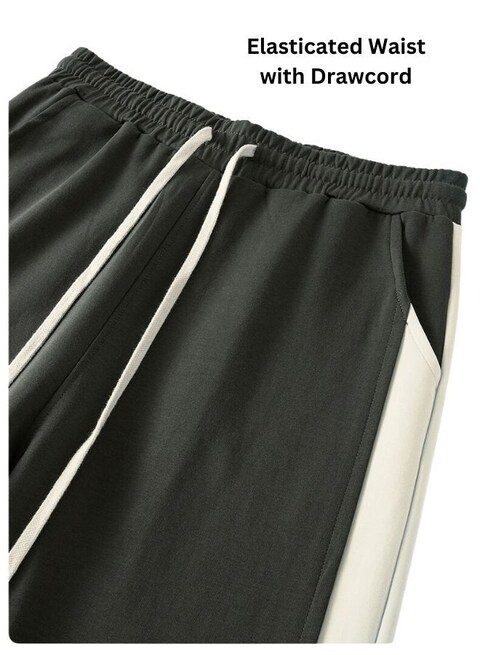 Mei Stylish Unisex Side Split Straight Long Track Pant, S Size, Black &amp; Cream
