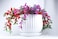 Vsell24 Ceramic Flower Plant Pots with Saucer Drainage Hole in Different Sizes White Stripe Texture for Garden, Fruits, Vegetable Plantation (large)