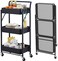 3 Tier Metal Utility Rolling Cart With Wheels Foldable Storage Cart for Classroom Office Bathroom Kitchen Black