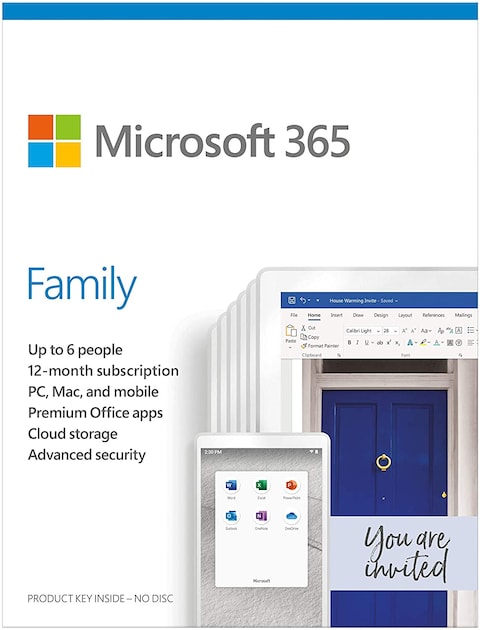 Microsoft 365 Family - for PC, Mac, iOS and Android, English Subscription, Middle East Version, 1 Year License for upto 6 users - [6GQ-01172]