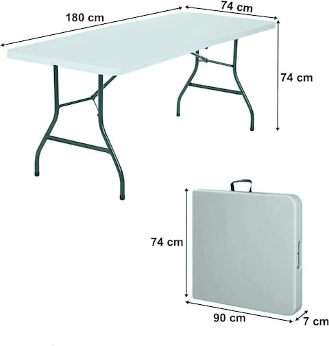 HEXAR&reg; Heavy Duty Multipurpose Camping Table Portable Folding Table Picnic Dining table Centerfold Ideal for Crafts Outdoor Events Lightweight and Durable Table with Carry Handle (L180 W74 H74 CM)