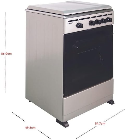 Nobel 50 x 50 Gas Cooker, 4 Gas Burners, Gas Oven With Grill Function, Enamel Grids Lid Stainless Steel Top, Made in Turkey NGC5000 Silver