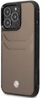 CG Mobile BMW Signature Collection Genuine Leather Case With Cardslot Embossed Pattern, Stylish, Slim-Fit, Anti-Scratch, Bumper Protection, Compatible With iPhone 14 - Taupe (Pro Max)
