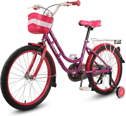 Mogoo Pearl Kids Road Bike With Basket For 4-10 Years Old Girls, Adjustable Seat, Handbrake, Mudguards, Reflectors, Rear Carrier, Gift For Kids, 16/20 Inch Bicycle With Training Wheels