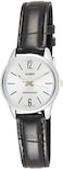 Casio - Women's Silver Dial Leather Band Watch - Ltp-V005L-7Budf, Analog Display, Black Band